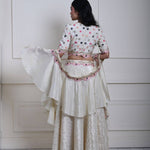 Ivory Silk Tissue Lehenga Set with Ruffle Dupatta, Hand-Embroidered Lehenga, Indian Bridal Wear