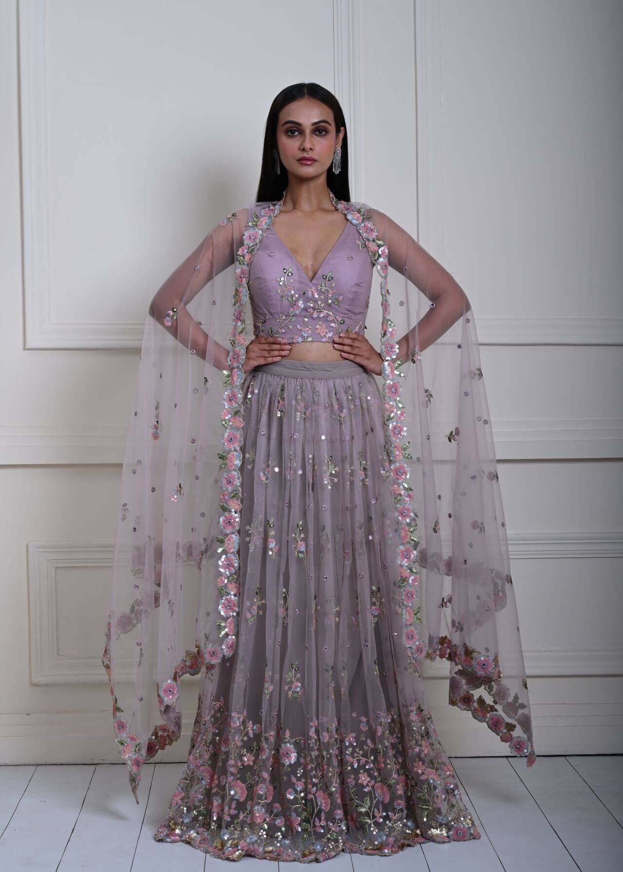 Stunning Mauve Lehenga | Intricate Floral Embroidery