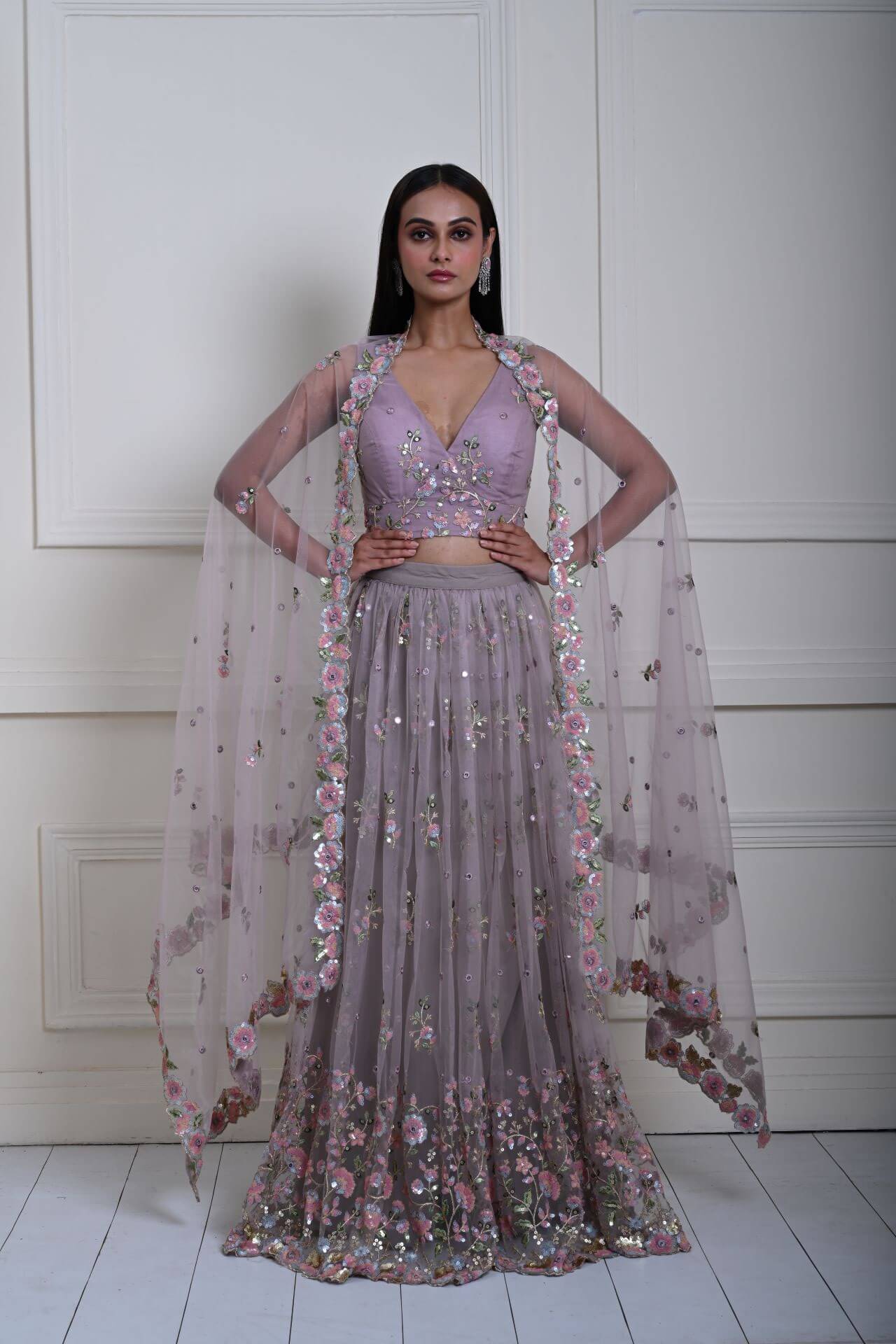 Stunning Mauve Lehenga | Intricate Floral Embroidery