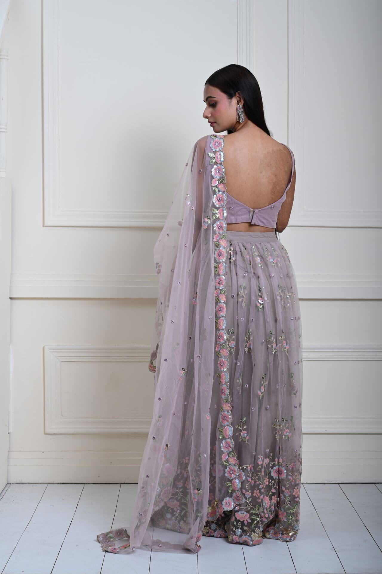 Mauve Floral Embroidered Bridesmaid Lehenga Set, Indian Wedding Wear, Bridal Lehenga