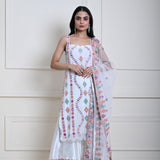 White Sharara Set, Multicolor Embroidered Sharara, Indian Ethnic Wear