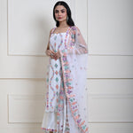 White Sharara Set with Multicolor Embroidery | Satin and Georgette