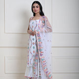 White Sharara Set with Multicolor Embroidery | Satin and Georgette