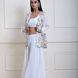 White Jacket Sharara Set with Multicolor Mirror Work | Georgette| Indian Ethnic Wear Sharara| 