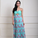 Sea Green Floral Maxi Dress for Women