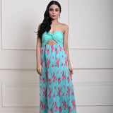 Sea Green Floral Maxi Dress for Women