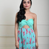 Sea Green Floral Maxi Dress - Elegant Pleated Chiffon for Women