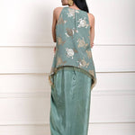 Sage Green Satin Drape Skirt with Embroidered Top