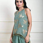 Sage Green Satin Drape Skirt with Embroidered Top