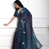 Teal blue Organza Silk Saree with Hand Embroidered Work