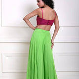 Hot Pink sequin Crop Top with Parrot Green Sharara Pant 
