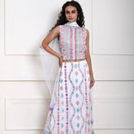 Pure White Georgette Lehenga Set with Multicolor Embroidered Mirror Work