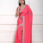 Rose Pink Saree in Satin Silk with Parsi Gara Embroidery Border