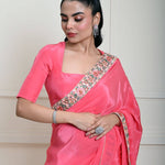 Rose Pink Saree in Satin Silk with Parsi Gara Embroidery Border