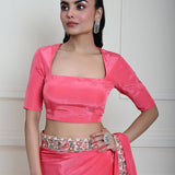 Rose Pink Saree in Satin Silk with Parsi Gara Embroidery Border