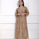 Yellow and Grey Printed Kurti Set in Cotton Silk 