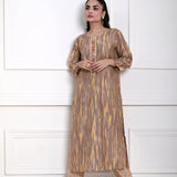 Yellow and Grey Printed Kurti Set in Cotton Silk 