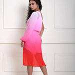 Pink Ombre One-Shoulder Knee Length Dress with Side Slit
