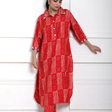 Red Cotton Printed Kurti Set