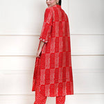 Red Cotton Printed Kurti Set