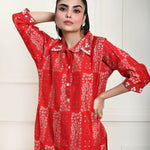 Red Cotton Printed Kurti Set