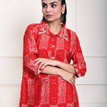 Red Cotton Printed Kurti Set