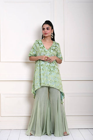 Sage Green Cape Top with Sharara Pant