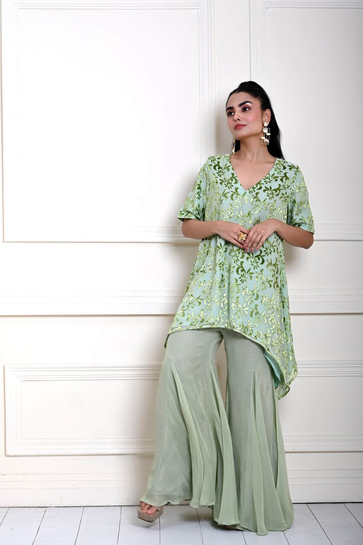 Sage Green Cape Top with Sharara Pant