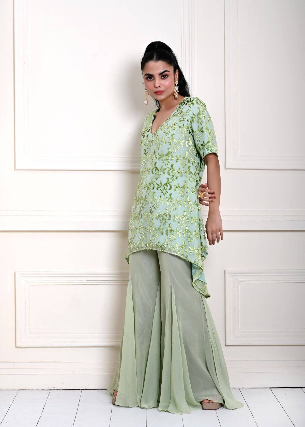 Sage Green Cape Top with Sharara Pant