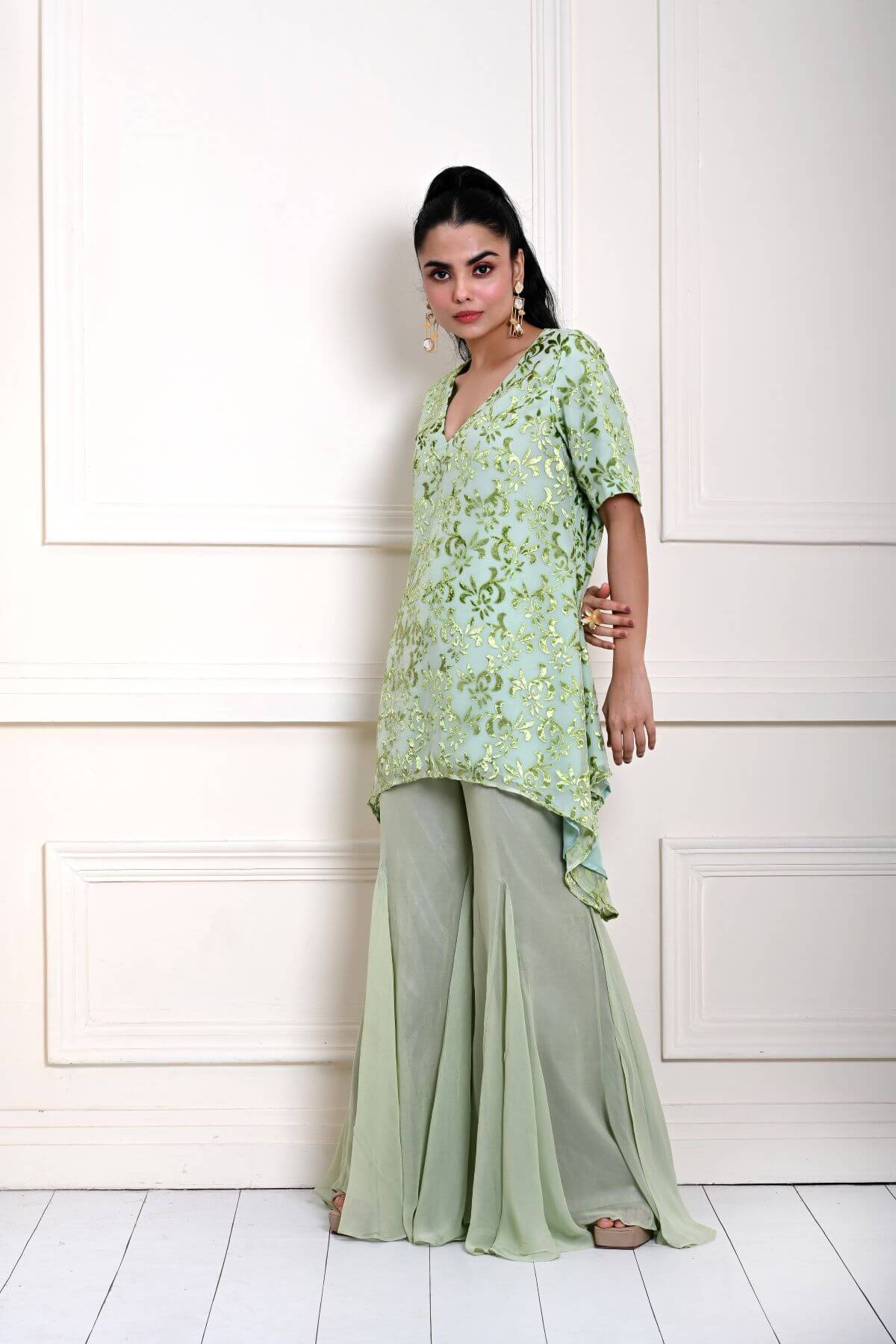 Sage Green Cape Top with Sharara Pant