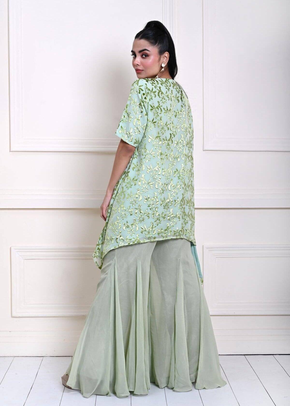 Sage Green Cape Top with Sharara Pant