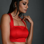 Breathable Red Cotton Halter Neck Blouse for Summer