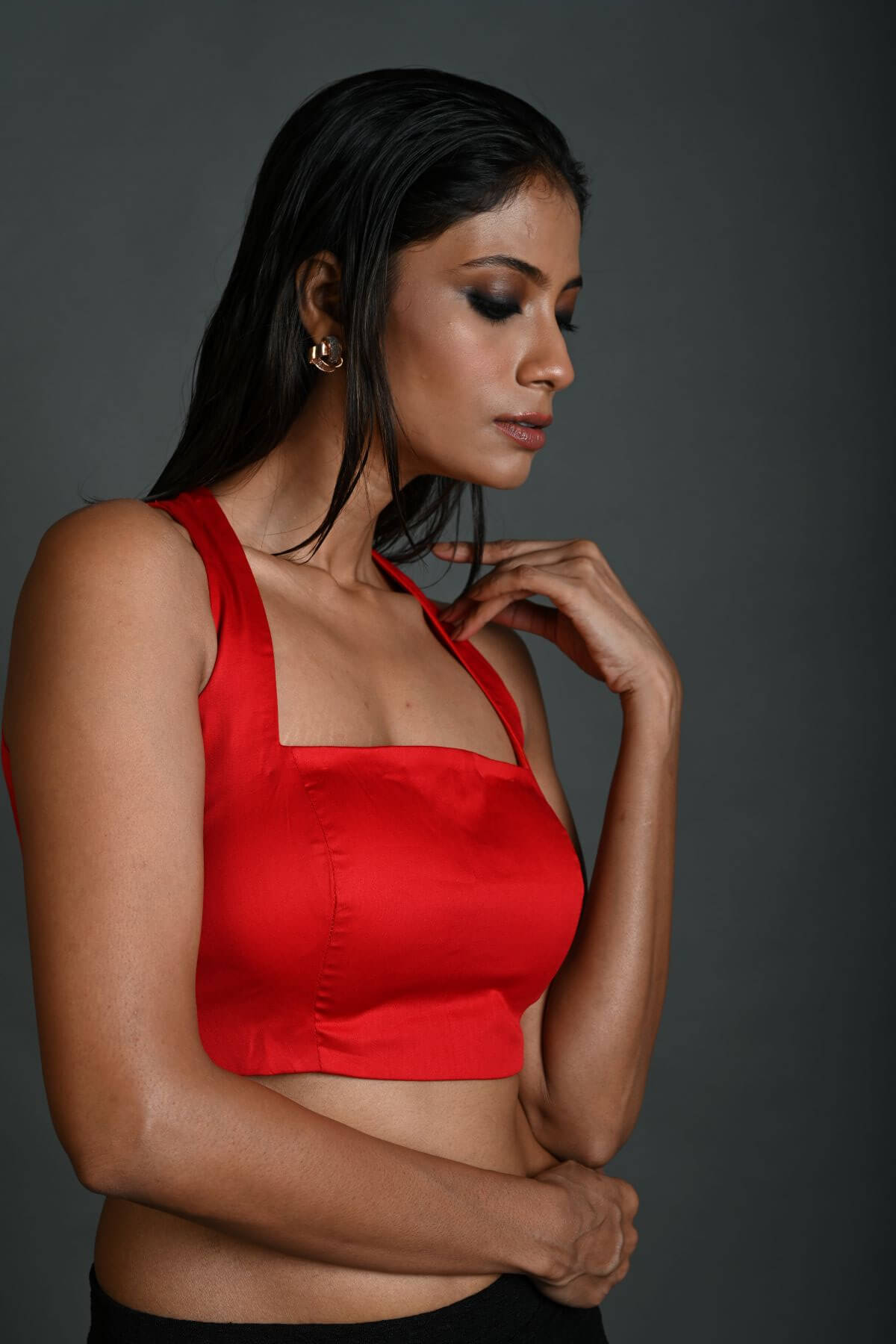 Breathable Red Cotton Halter Neck Blouse for Summer