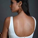 White Sleeveless Blouse in Cotton with Sweetheart Neckline