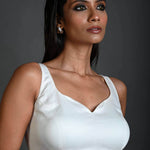 White Sleeveless Blouse in Cotton with Sweetheart Neckline