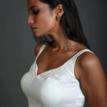 White Sleeveless Blouse in Cotton with Sweetheart Neckline