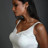 White Sleeveless Blouse in Cotton with Sweetheart Neckline