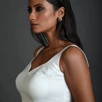 White Sleeveless Blouse in Cotton with Sweetheart Neckline