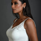 White Sleeveless Blouse in Cotton with Sweetheart Neckline