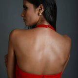 Red Velvet Halter Neck Blouse with Back Closure