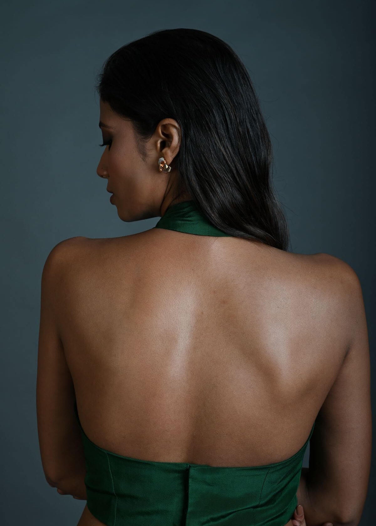 Emerald Green Halter Neck Blouse in Crepe Silk