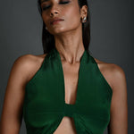 Emerald Green Halter Neck Blouse in Crepe Silk