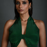 Emerald Green Halter Neck Blouse in Crepe Silk