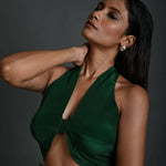 Emerald Green Halter Neck Blouse in Crepe Silk