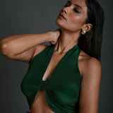 Emerald Green Halter Neck Blouse in Crepe Silk