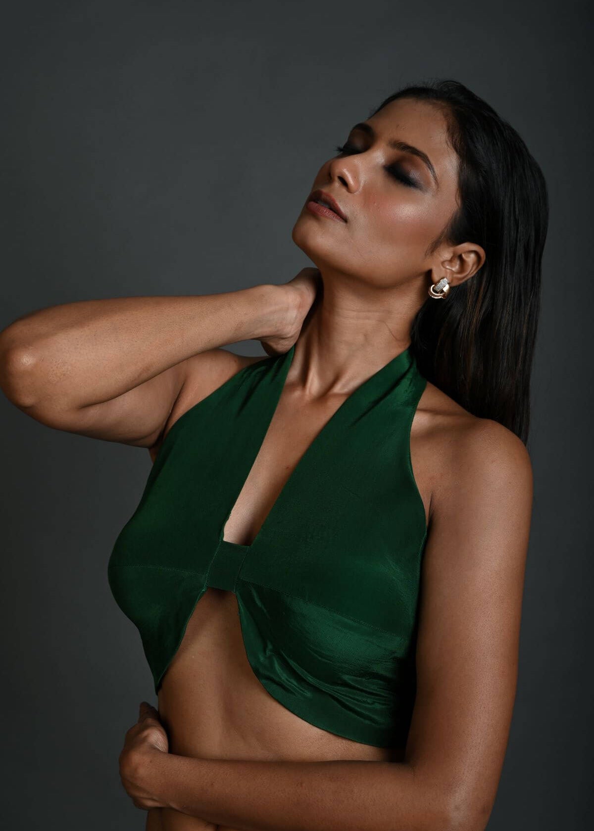 Emerald Green Halter Neck Blouse in Crepe Silk