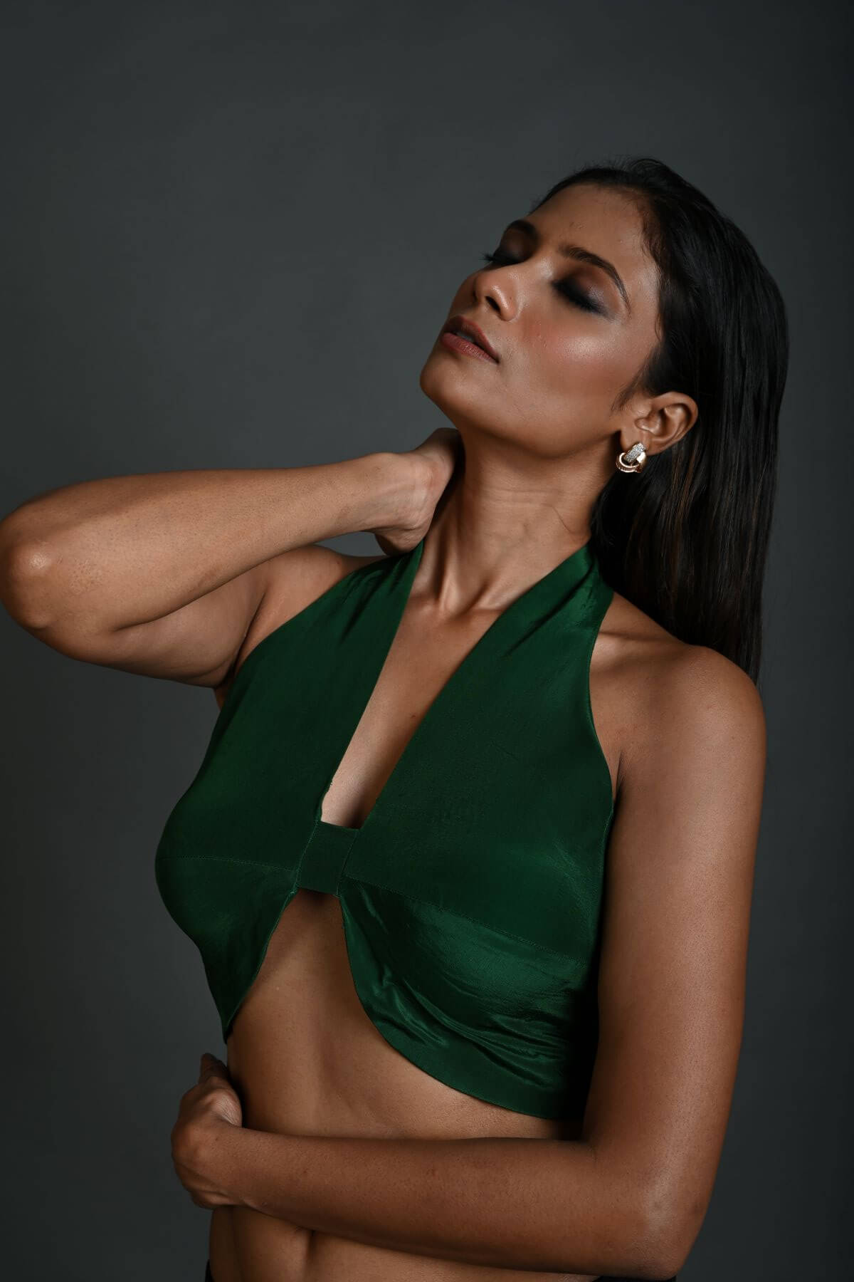 Emerald Green Halter Neck Blouse in Crepe Silk