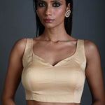 Cream Sleeveless Blouse in Cotton with Sweetheart Neckline