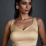 Cream Sleeveless Blouse in Cotton with Sweetheart Neckline