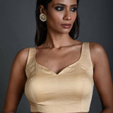 Cream Sleeveless Blouse in Cotton with Sweetheart Neckline